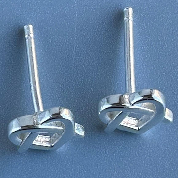 Sterling Silver Pretzel Heart Stud Earrings - Picture 9 of 14